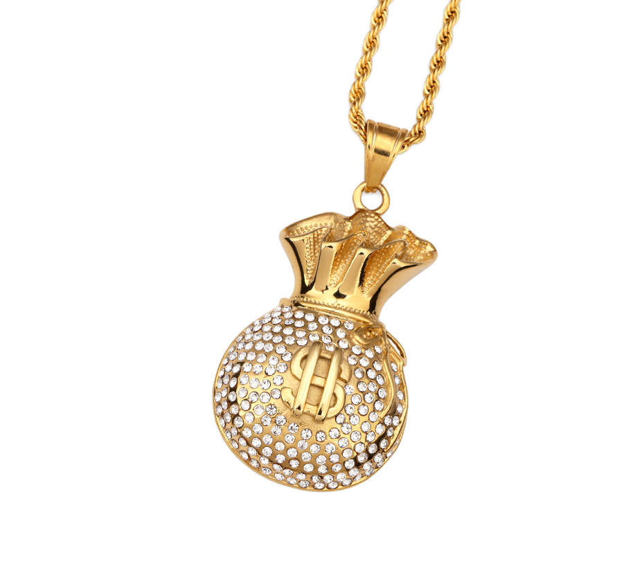 Gold Plated Purse Pendant Necklace Crystal Rhinstone Dollar Sign Cool Fashion Money Bag Shape Hip Hop Men Jewelry For Gifts
Gold Plated Purse Pendant Necklace Crystal Rhinstone Dollar Sign Cool Fashion Money Bag Shape Hip Hop Men Jewelry For Gifts