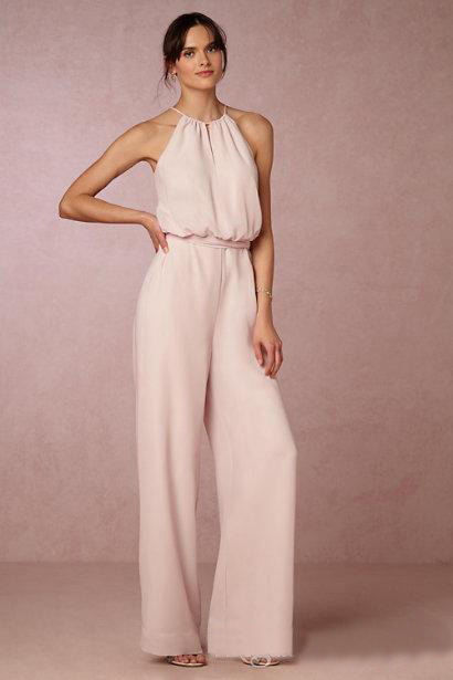 2019 Modern Blush Pink Chiffon Pant Suit Bridesmaid Dresses Long Cheap Halter Floor Length Maid Of Honor Dresses Custom Made China EN12224