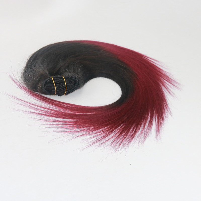 Ombre Color 1B/Red High Quality Virgin Hair Straight Human Hair Clip In HairExtensions 100G Per Bundle