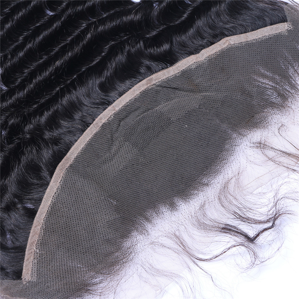 Free shipping Brazilian Deep Wave 13x4 To Ear Pre Plucked Lace Frontal Closure With Baby Remy Human Hair Free Part Top Closures