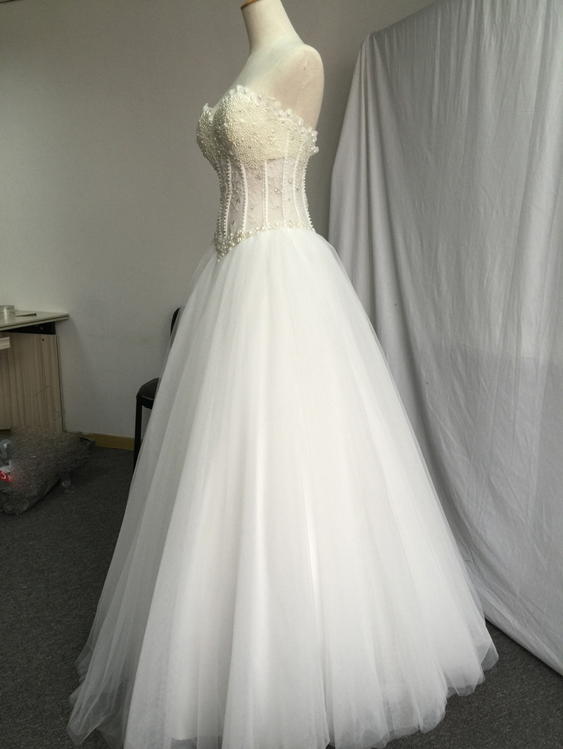 2017 Sexy Princess Pearls Ball Gown Quinceanera Dresses with Beading Tulle Lace Up Sweet 16 Dresses Vestido Debutante Gowns BQ04