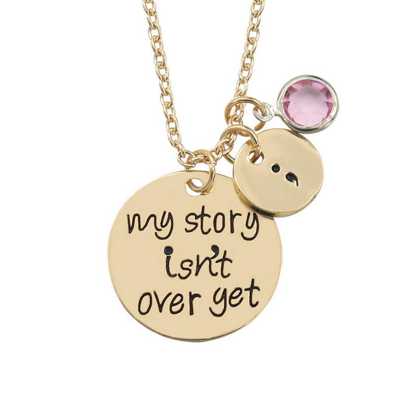 High quality My story is not over yet Engraved inscription necklace pendant jewelry WFN451 (with chain) mix order 20 pieces a lot