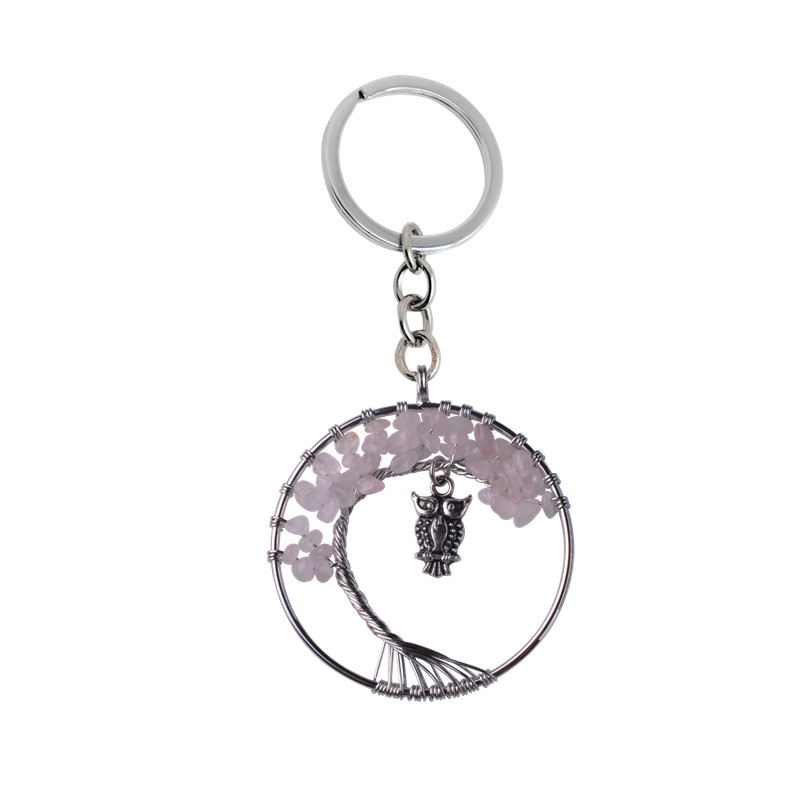 12pc/set New Life of Tree Crystal Keychain Owl Chakra Stone Black Onyx llavero Rainbow Natural Stone Wisdom Tree key chain for fahion
