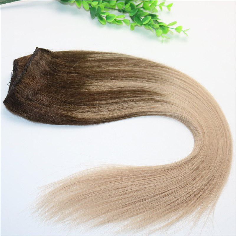 Ombre Ash Blonde With Warm Highlights Dark Brown Root One Piece Clip In Human Hair Extensions 5Clips Per Piece Brazilian Virgin Hair