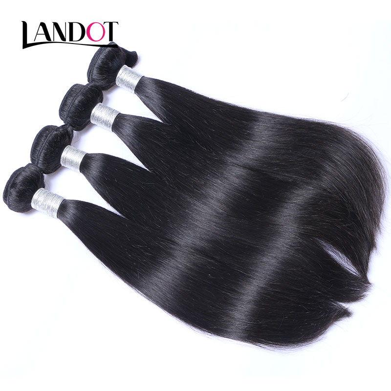 8A Brazilian Virgin Human Hair Weave 4 Bundles with Lace Closure Malaysian Peruvian Indian Cambodian Mongolian Straight Remy Hair Extensions
