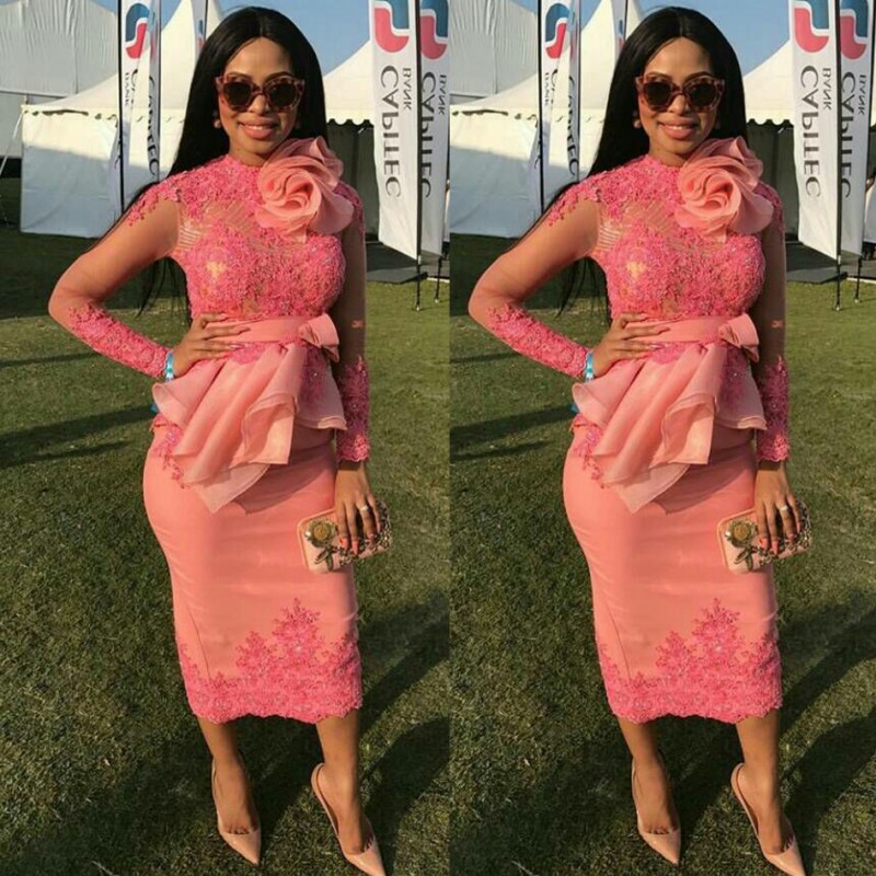 African Lace Appliques Prom Dresses With Handmade Flower Sheer Long Sleeves Tea Length Evening Gowns Chiffon Ruffles Peplum Party Dress, Fuchsia
African Lace Appliques Prom Dresses With Handmade Flower Sheer Long Sleeves Tea Length Evening Gowns Chiffon Ruffles Peplum Party Dress, Fuchsia