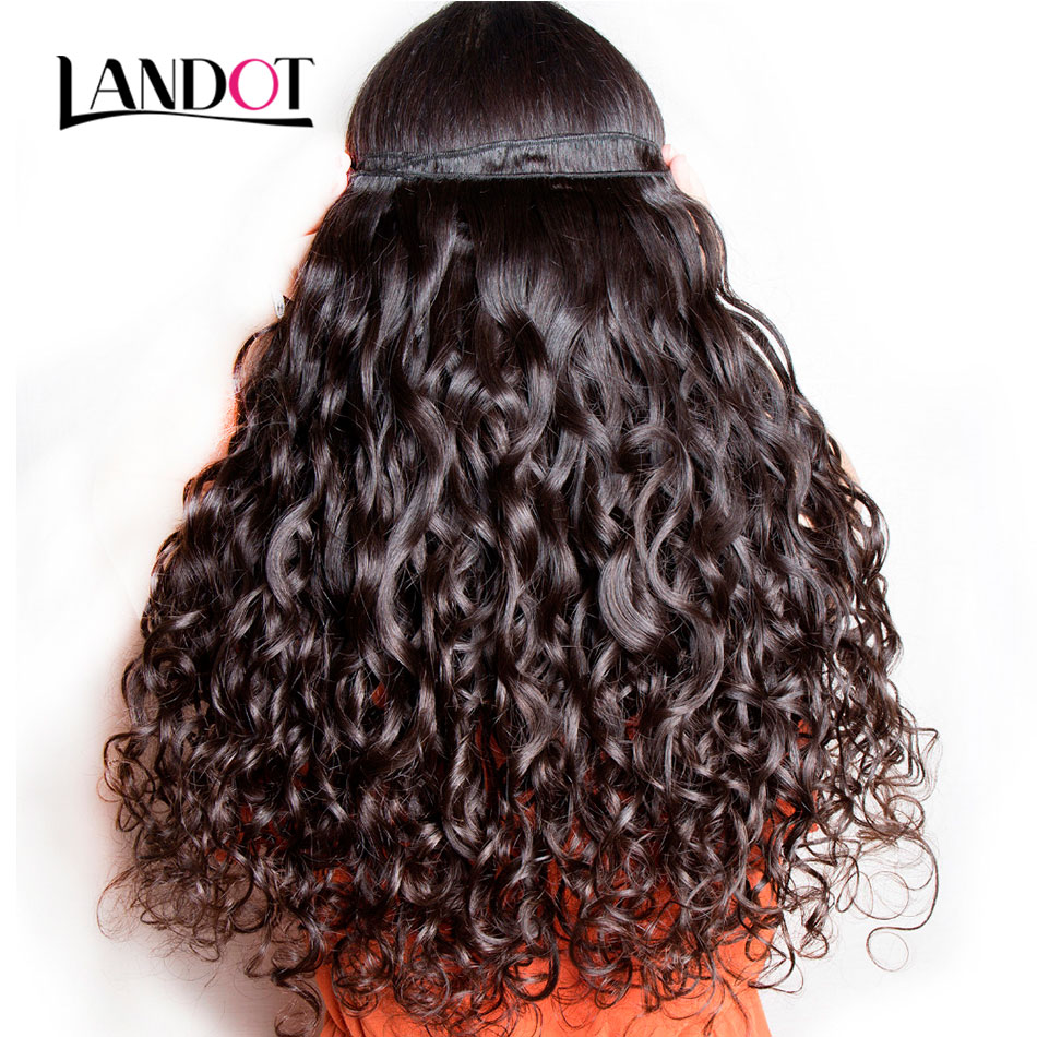 8A Brazilian Virgin Human Hair Weaves Bundles With Lace Closures Peruvian Indian Malaysian Cambodian Water Wave Wet And Wavy Natural Hair