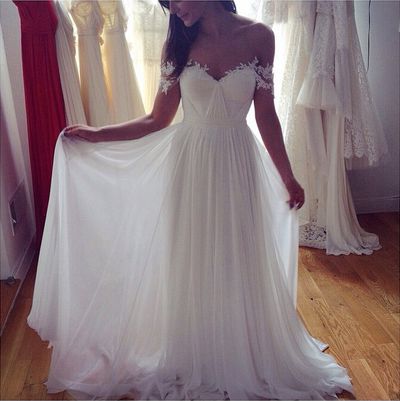 2018 Flowy Bohemian Lace Off Shoulder Bridal Dresses Boho Chiffon Beach Wedding Gowns Vestidos De Noiva Custom Made 0510