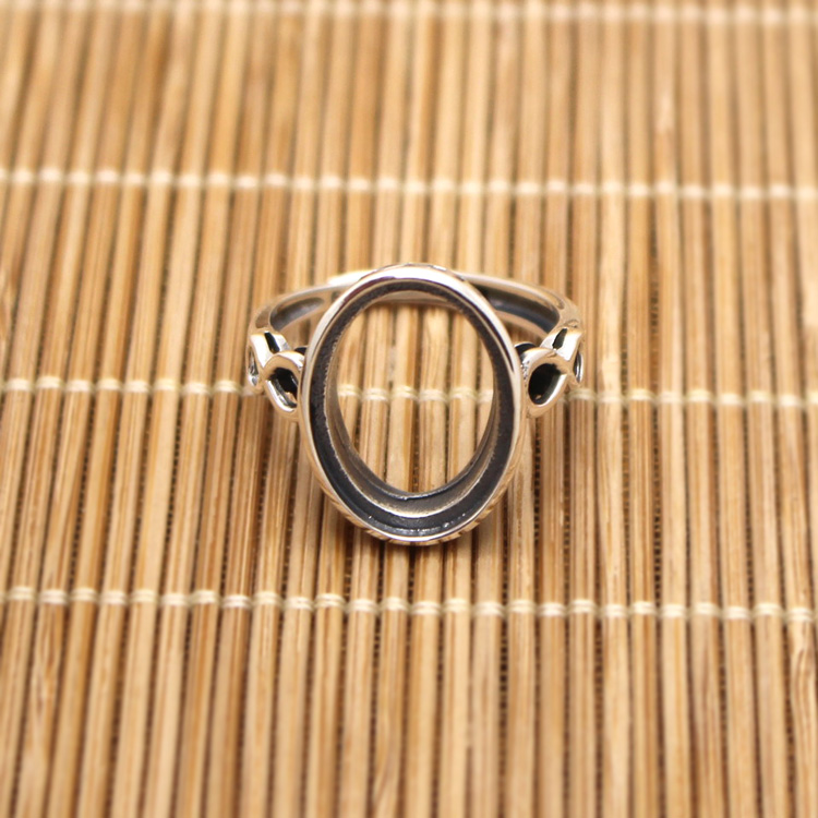 Vintage Antique Sterling Silver 925 Retro Wedding Ring Art Nouveau 12x16mm Oval Cabochon Setting