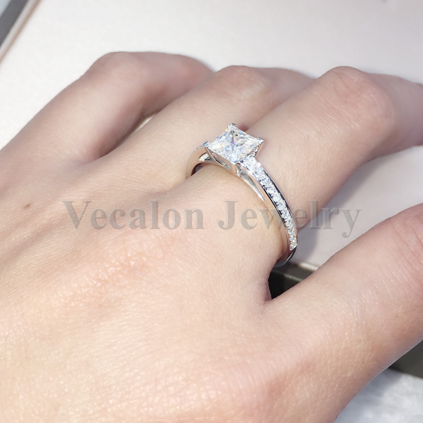 Vecalon Fashion Jewelry Women ring Princess cut 2ct diamond Cz 925 Sterling Silver Female Engagement wedding Band ring