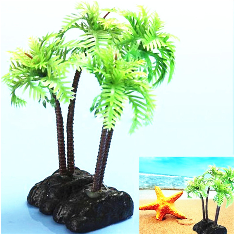 

10cm High Aquarium Decoration Artificial Coconut Palm Trees Water plants Landscape Ornament Plastic Plant Grass Fish Tank Decor