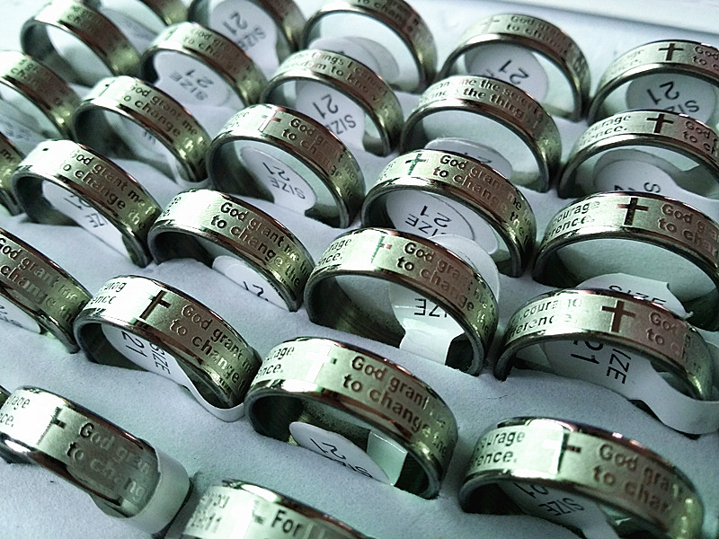 Brand New Mens Womens Etch Christian Serenity Prayer Scriptures CROSS Stainless Steel Ring Silver Jewelry Band Ring