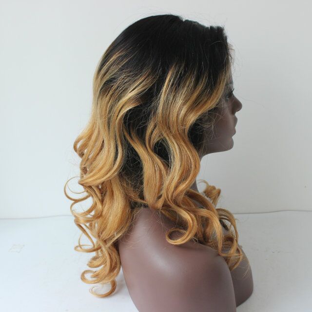 Super Wavy Full Lace Human Hair Wigs Ombre for Black Women 100% Malaysian Two Tone Ombre 1b/27 Lace Front Wavy Wig