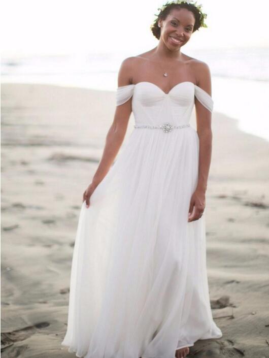 Bohemian Hippie Style Wedding Dresses Beach A-line Wedding Dresses Crystals Maternity Pregnant Bridal Gowns White Chiffon Boho Zipper Back