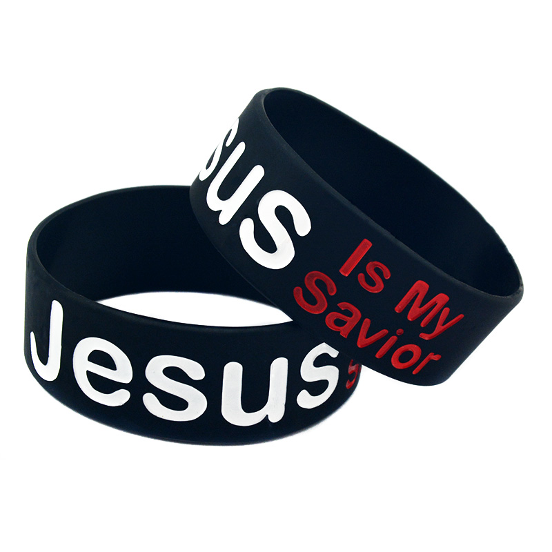 1PC Jesus Is My Savior Silicone Rubber Wristband One Inch Wide Adult for Christian Worship Gift