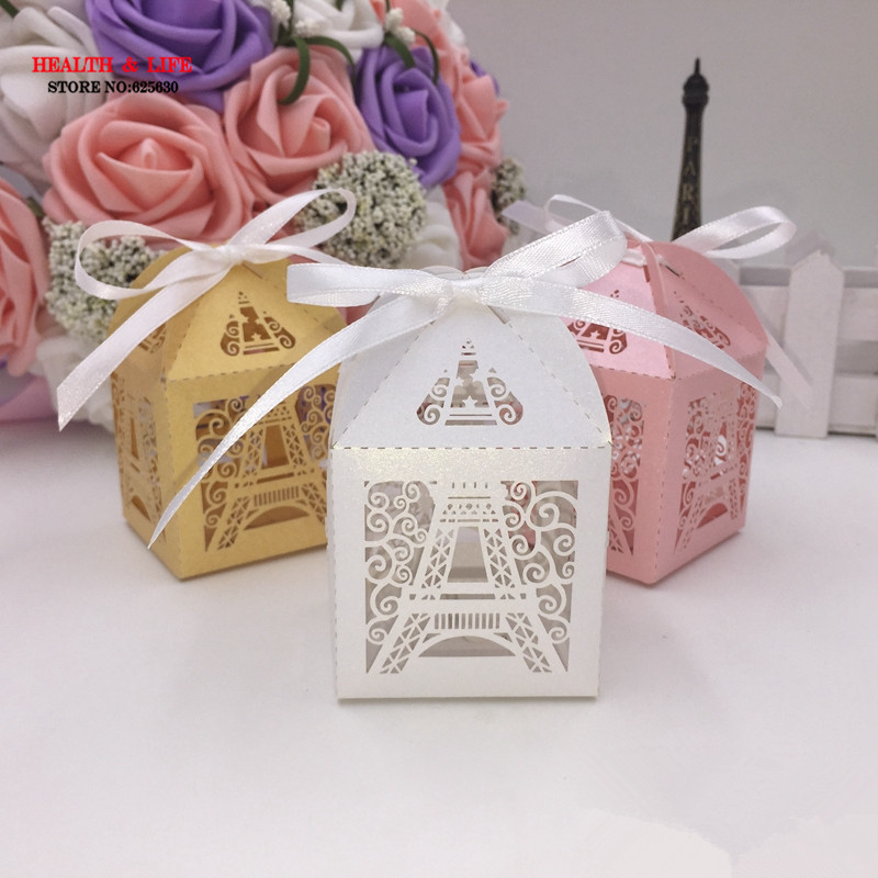 Paris Eiffel tower candy box wedding party gift wrap supplies wedding favors and gifts baby shower favor laser cut gift box Wholesale-100pcs