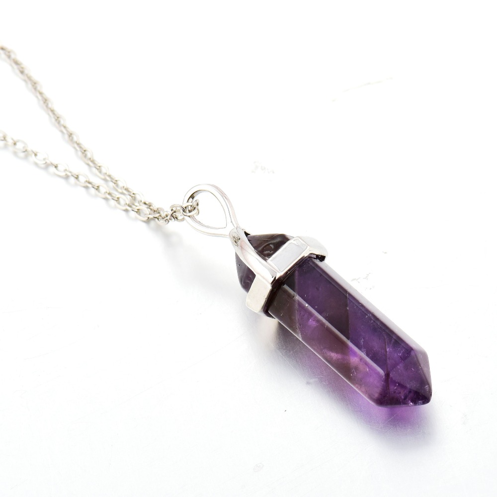 Hexagonal column Natural Amethyst Necklace Pink Crystal Pendant Necklaces Druzy Gem Stone Statement Collares Jewelry