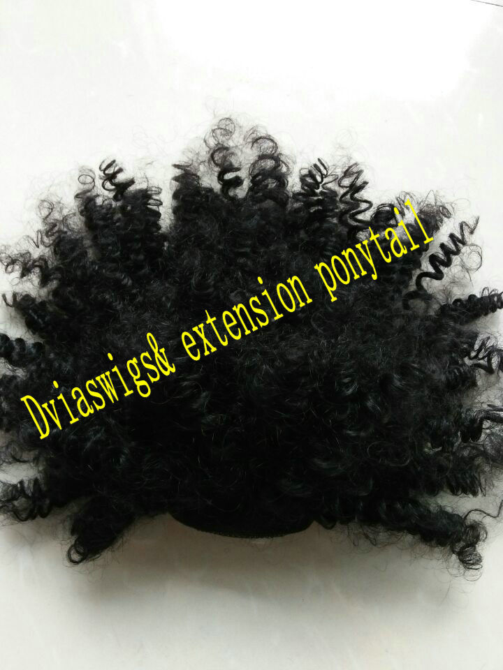 Short Afro Curly Ponytail hairpieces 140g Clip in Ponytail Drawstring Human hair Hun Extension Chignon Amir Hairpieces