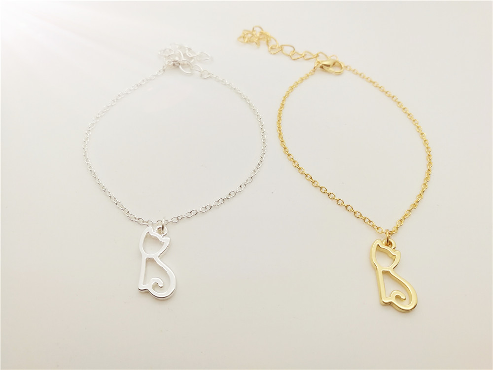 5PCS- B066 Cute Lovely Pussy Cat Bracelet Hollow Outline Lucky Pet Cat Bracelets Simple Animal Kitty Bracelets for Women