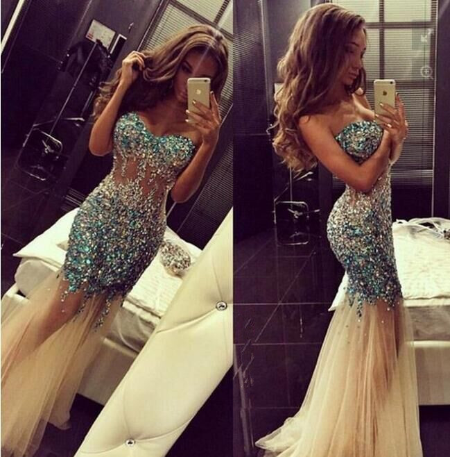 

Luxurious Crystals Tulle Mermaid Prom Dresses 2021 Sweep Train See Through Bling Bling Evening Dress vestido de gala, Black