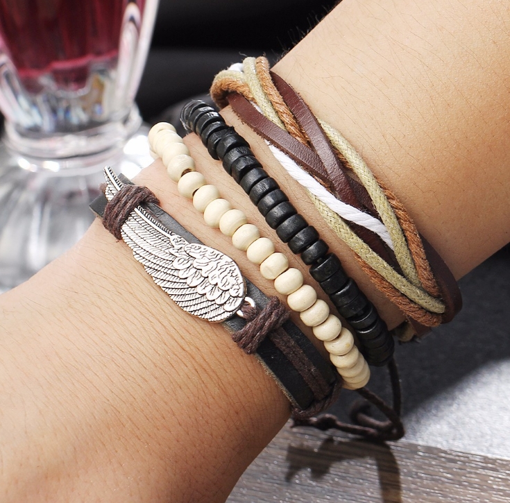 Multilayer bracelet Punk Turkish Wing Bracelets for Women Men Beads Wristband Cuff Leather Bracelet Ethnic Vintage Jewelry Bijouterie