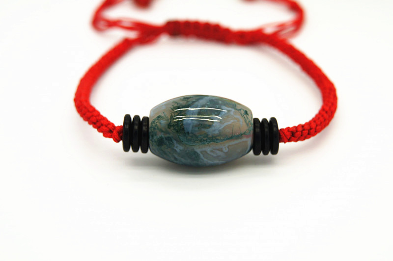 Pure hand-woven red snake knot + coconut shell natural aquatic agate, (drum type) charm bracelet