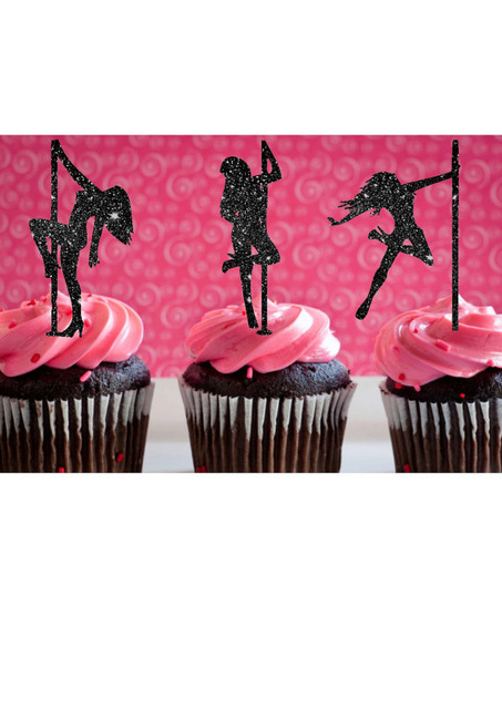 Wholesale- glitter Pole Dancing girl Silhouette Cupcake Toppers sports event Party Picks baby shower wedding birthday toothpicks decor