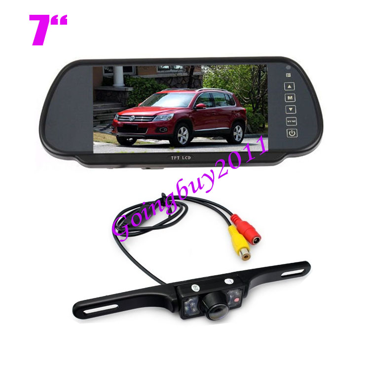 7" Car LCD Mirror Monitor + 7 IR License plate Reverse Car Reversing Backup Parking Camera Kit Waterproof