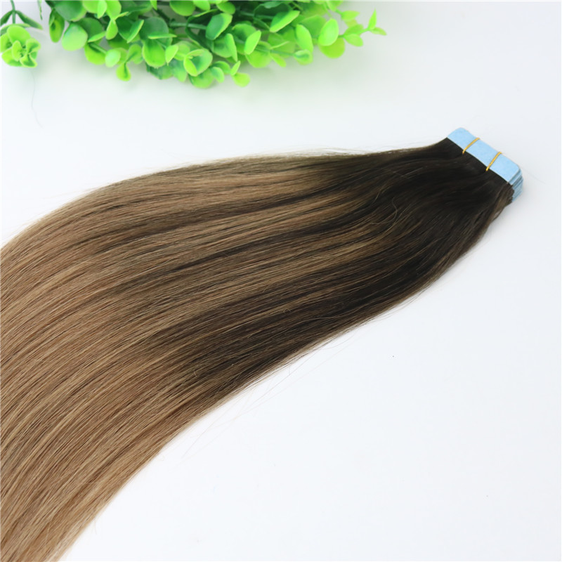 Ombre Hair Extensions Glueless 2# 6#Tape In Human Hair Extensions 40pcs 10gram Brazilian Virgin Hair Balayage Dark Brown Highlight Skin Weft