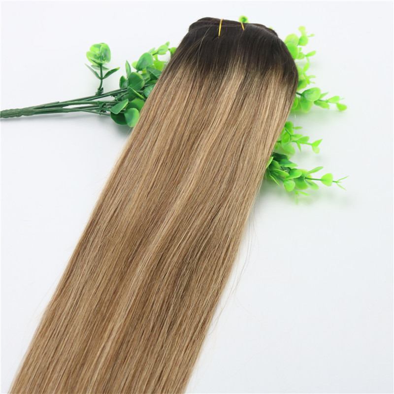 8A 7pcs 120gram Clip In Human Hair Extensions Ombre Brown Human Hair With Strawberry Blonde Balayage Highlights