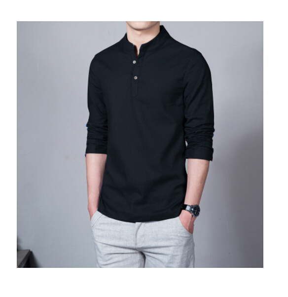 New Spring Summer Casual en Shirt Long Sleeve Solid V Neck Collar Leisure Shirts Men Clothing Morning Exercise Clothes