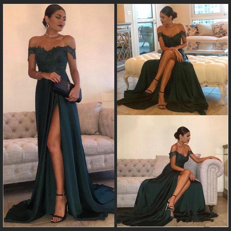 Dark Green 2018 Prom Dresses Off Shoulder Sexy Front Split Lace Appliques Long Elegant Evening Gowns Wears Vestidos De Fiesta, Silver
Dark Green 2018 Prom Dresses Off Shoulder Sexy Front Split Lace Appliques Long Elegant Evening Gowns Wears Vestidos De Fiesta, Silver