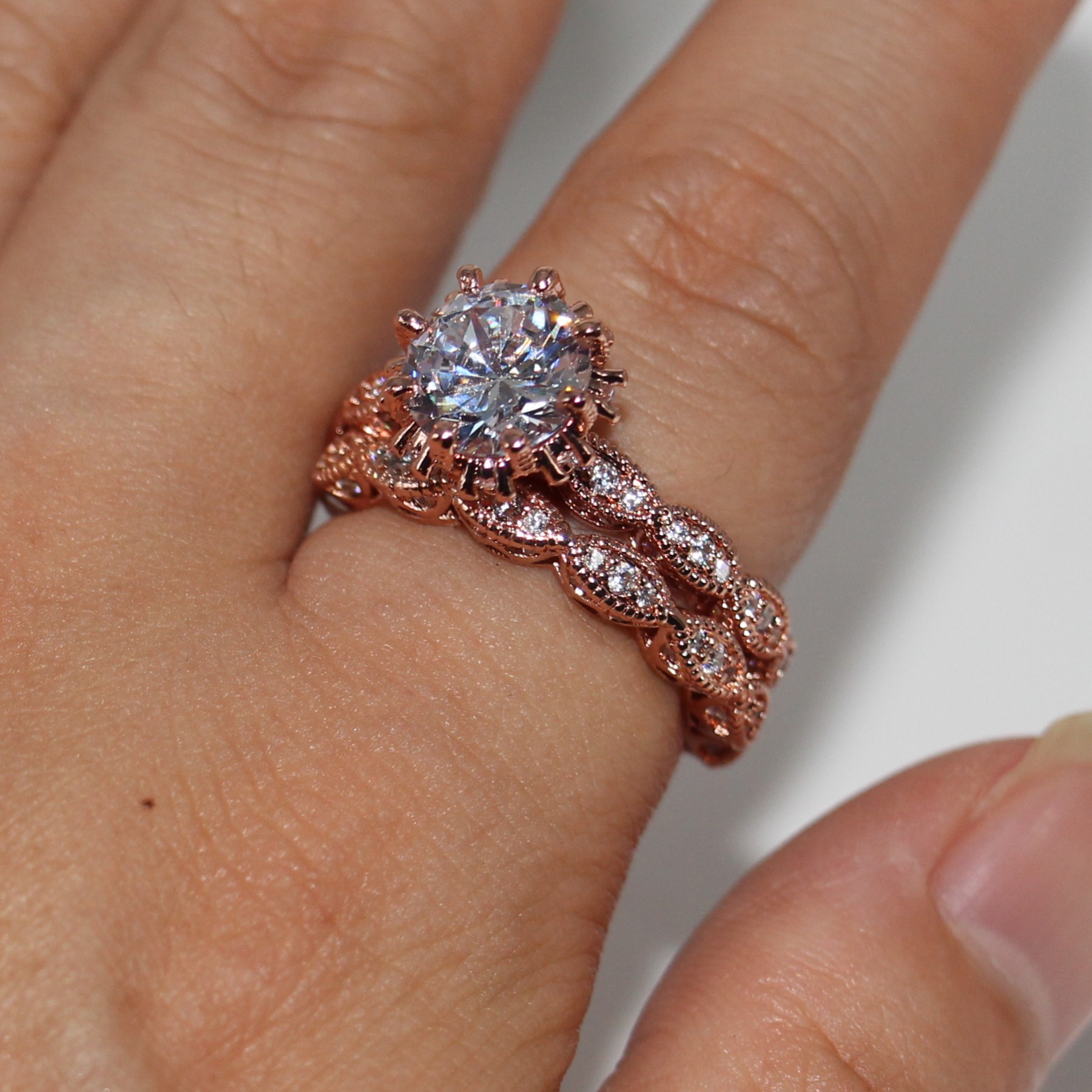 Sterg Sier Engagement Ring Set: Handmade 4CT White Topaz Bridal Wedding Band Set