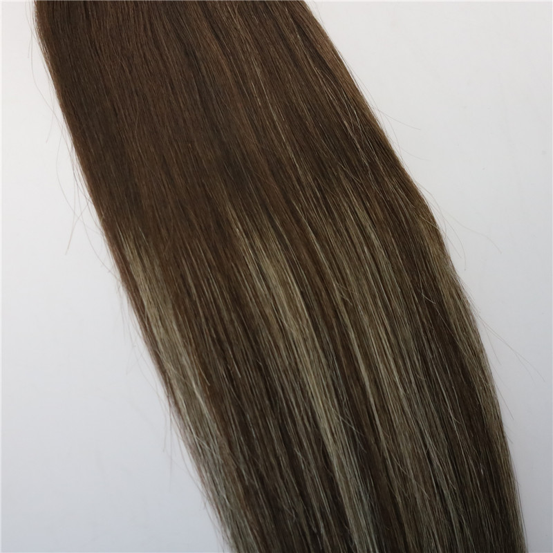 8A 7pcs 120gram Clip In Human Hair Extensions Ombre Brown Human Hair Brunette Shade With Blonde Balayage Highlights