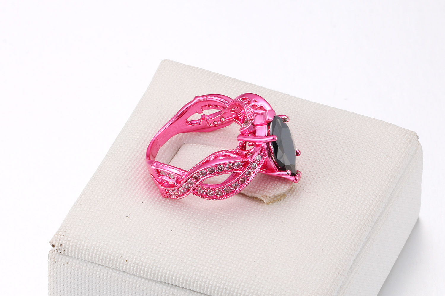 2017 New Fashion Jewelry 18K Pink Gold Filled Horse eys Black Sapphire Gemstones CZ Diamond Wedding Women Band Ring For Lover Gift Size 5-10