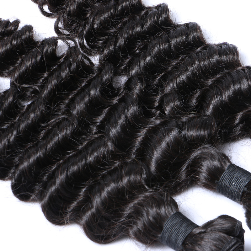 Human Hair Extensions Deep Wave Brazilian Virgin Hair Weave Bundles Natural Color 1b Black Remy Hair Weft