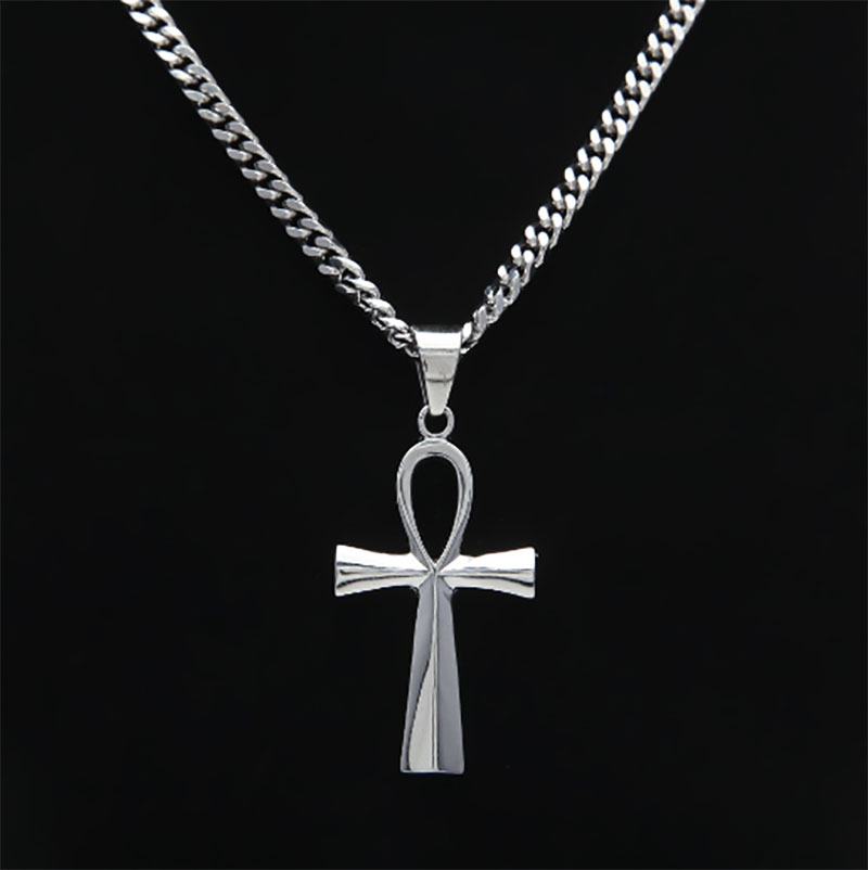 Men Women Ankh Keys Cross Statement Necklace Egyptian Jewelry Hip Hop Gold Plated Stainless Steel Pendant Chain Necklace Key to Life Egypt