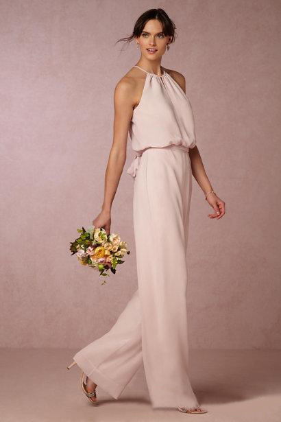 2019 Modern Blush Pink Chiffon Pant Suit Bridesmaid Dresses Long Cheap Halter Floor Length Maid Of Honor Dresses Custom Made China EN12224