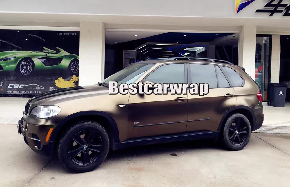 Top quality Brown Chrome Satin Vinyl Car Wrap styling Foil covering stickers bronze Chrome Vehicle WRAPPING skin size 1.52x20m/Roll