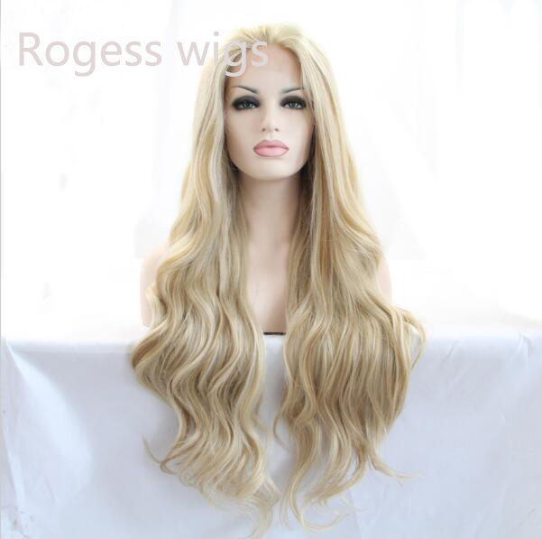 Natural look vintage blonde wig long loose wave wigs synthetic lace front wig heat resistant Synthetic Hair