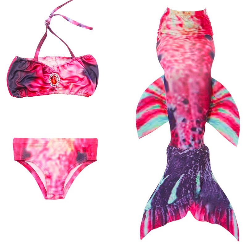 Cute 4pcs Set Baby Girls Swimming Mermaid Costume Outfit Bikini Swimwear with Mermaid Tail and Monofin Cosplay Clothing Holiday Swimsuit