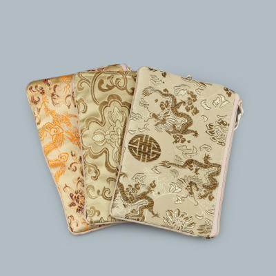 Tassel Large Zipper Silk Satin Purse Travel Jewelry Storage Bag Cosmetic Makeup Tools Mobile Phone Packaging Pouch Coin Wallet 18x12 cm