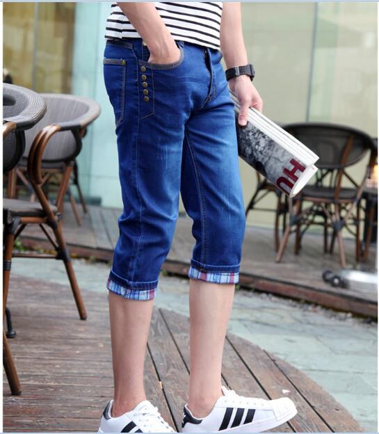 Wholesale-New Arrival Slim Denim Shorts Mens Capris Jeans Summer Middle Length Jeans Pants Men Calf Length Pants Skinny Jeans Men