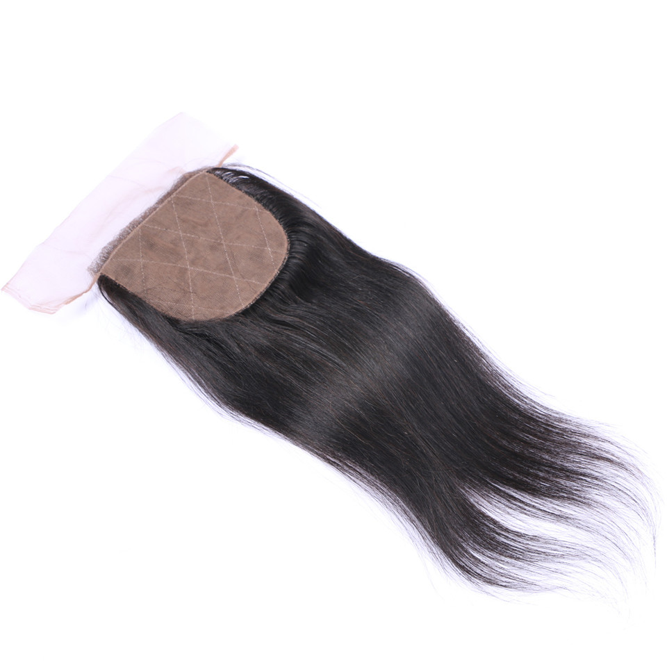 Free shipping Brazilian Straight Silk Base Free Part Remy Human Closure Bleached Knots With Baby Hair Top Closures