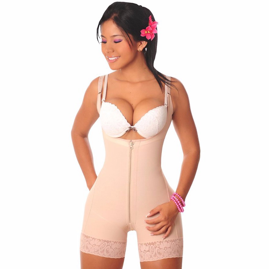 Lace Hem Full Bodyshaper Underbust Slimming Waist Trainer Shapewear Tummy Control Underwear Butt Lifter Latex Zipper Body Shaper for Women