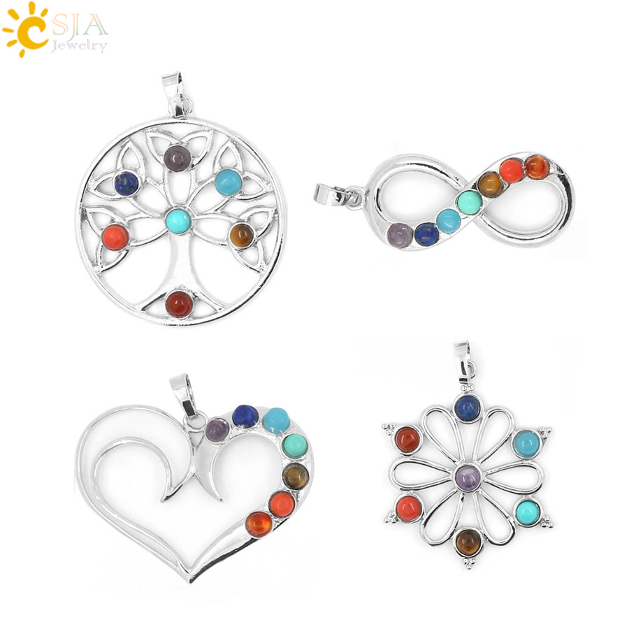 CSJA 7 Chakra Stone Beads Pendant Yoga Healing Point AUM Reiki Chakra Crystal Bead Health Amulet Life Tree Charms Women Flower Pendants E016, Bronze;silver
CSJA 7 Chakra Stone Beads Pendant Yoga Healing Point AUM Reiki Chakra Crystal Bead Health Amulet Life Tree Charms Women Flower Pendants E016, Bronze;silver