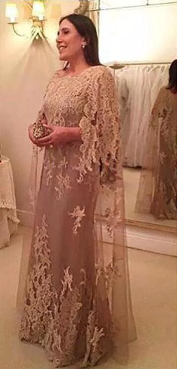 Elegant 2017 Champagne Lace Appliqued Mermaid Mother Of The Bride Dresses With Tulle Long Sleeve Wraps Mother Groom Gown EN102313
