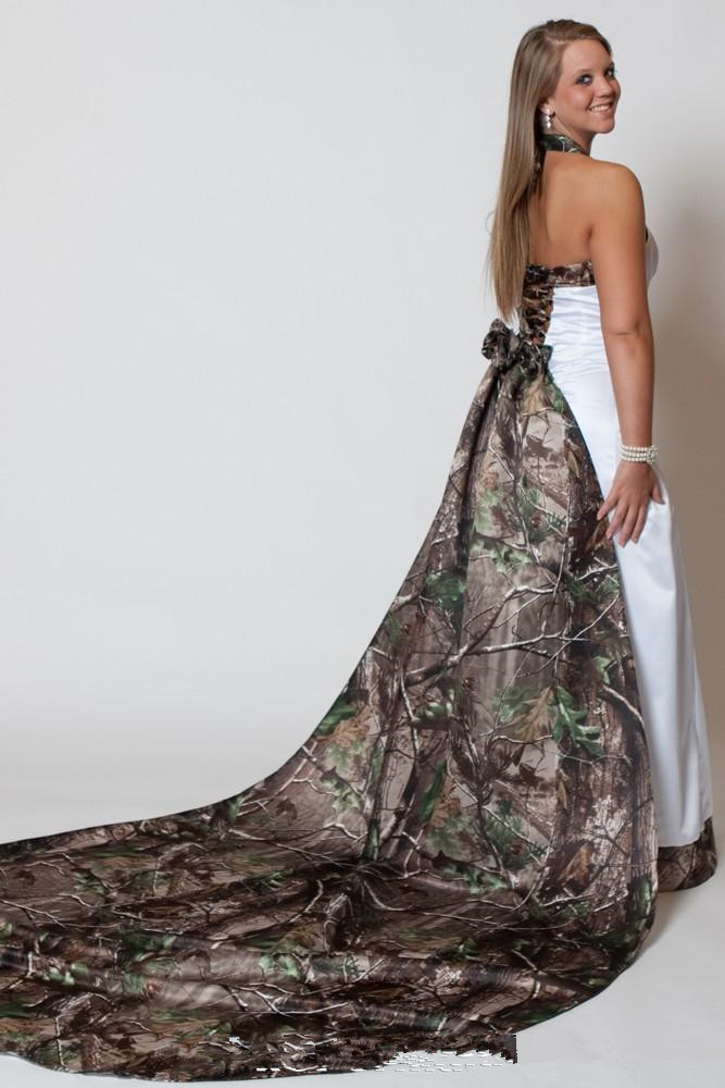 Custom Made Camo Wedding Dresses 2017 Halter Detachable Camouflage Train Bridal Gowns Plus Size Cheap Vestidos De Novia Lz0304