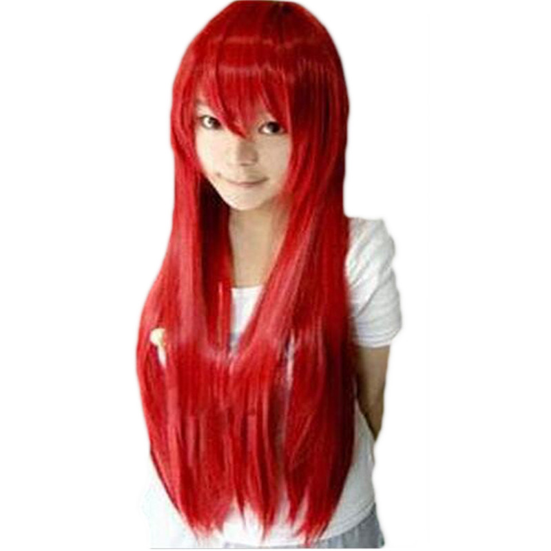 WoodFestival Synthetic Hair Straight Long Wig With Bangs Cosplay Wigs For Women Pink Red Blue Purple Blonde Brown Black Green 80cm