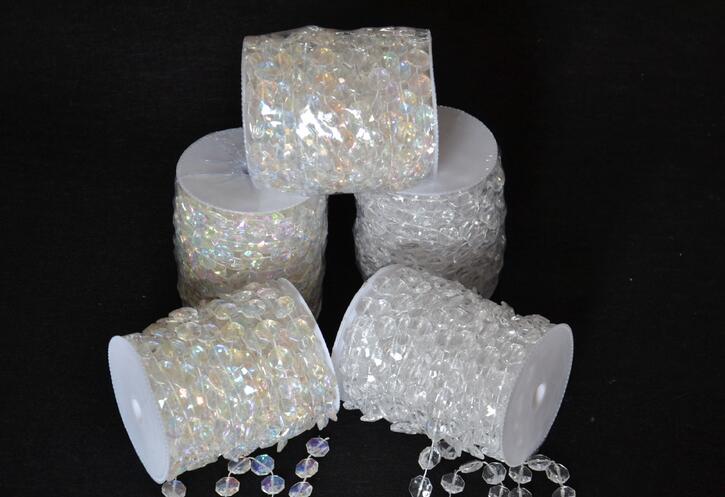 Wholesale-30 Meters Diamond Crystal Acrylic Beads Roll Hanging Garland Strand Wedding Birthday Christmas Decor DIY Curtain WT052